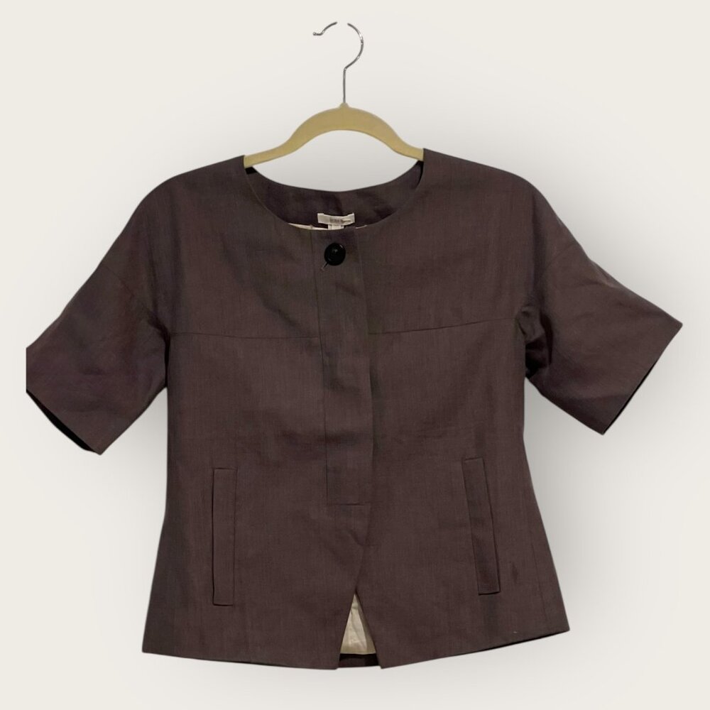 NWT: J.CREW COTTON LINEN SHORT SLEEVE JACKET, SZ: 4 -	Retail Price: $158.00 USD